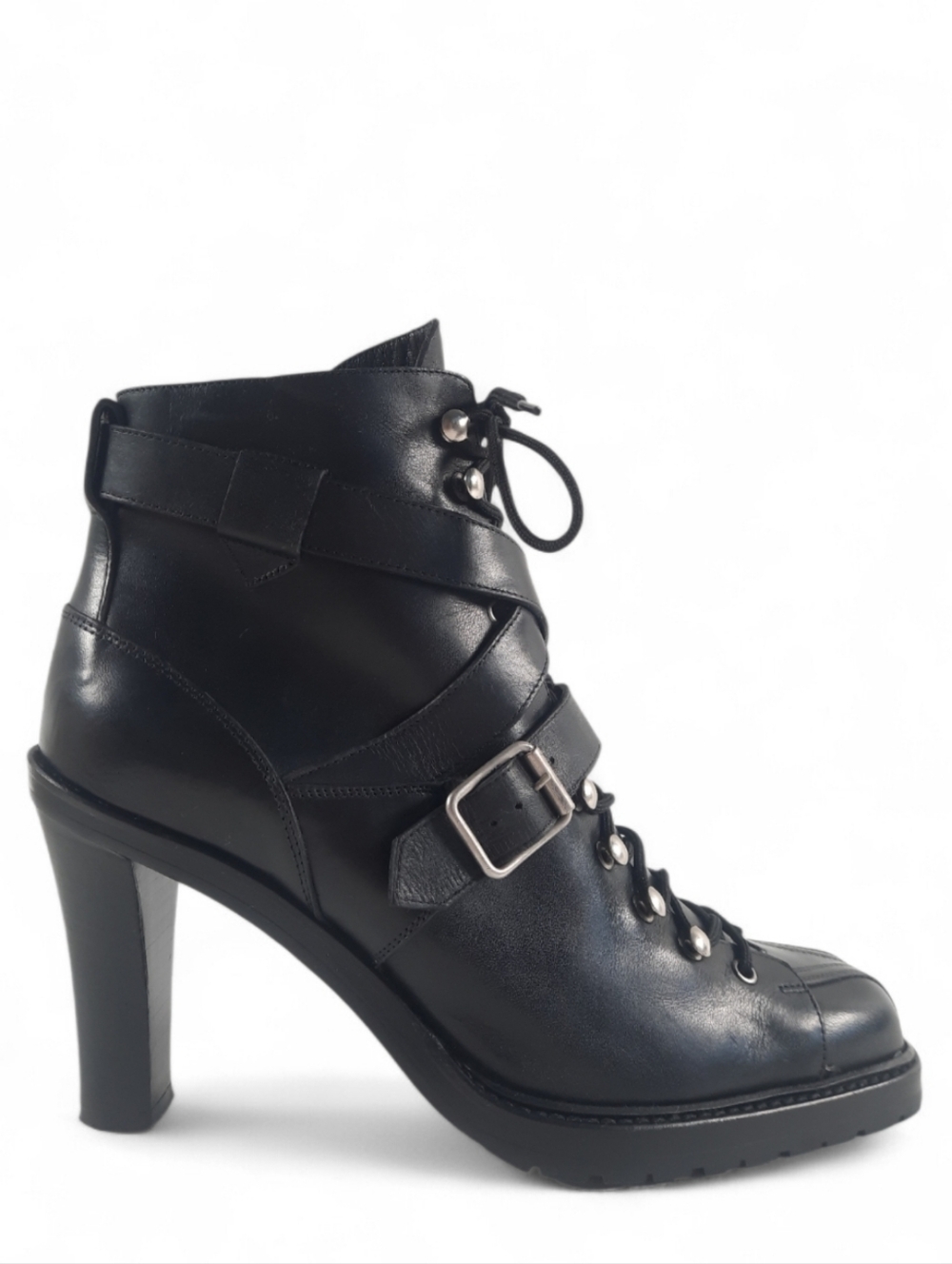 $1875 RALPH LUREN PURPLE LABEL Moto Boots Italy Heeled Combat Buckle Straps 7